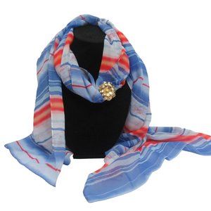 Vintage Jeri-Lou Signed Flower Scarf Clip with Christopher Banks Striped Scarf